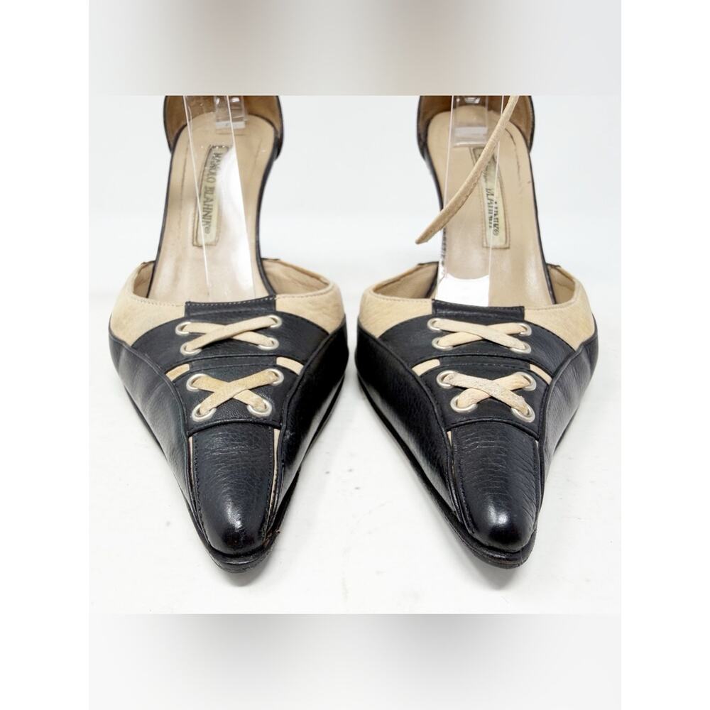 Manolo Blahnik Vintage Lace Up Pointed Toe Heels Womens Size EU 36.5 - Picture 3 of 12